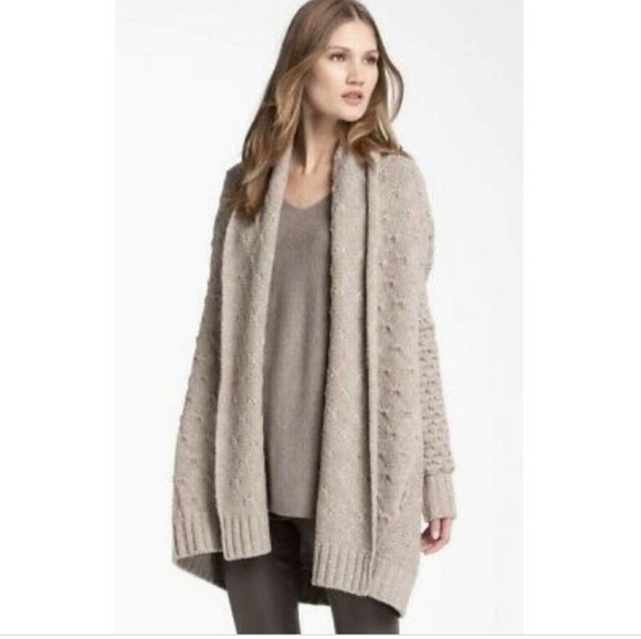 Vince Sweaters - Vince Cable Knit Wool Blend Open Front Cardigan Neutral Taupe